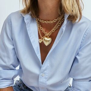 $250 Roxanne Assoulin Puffy Heart Necklaces Set of 2 (Gold, Small & Large)
